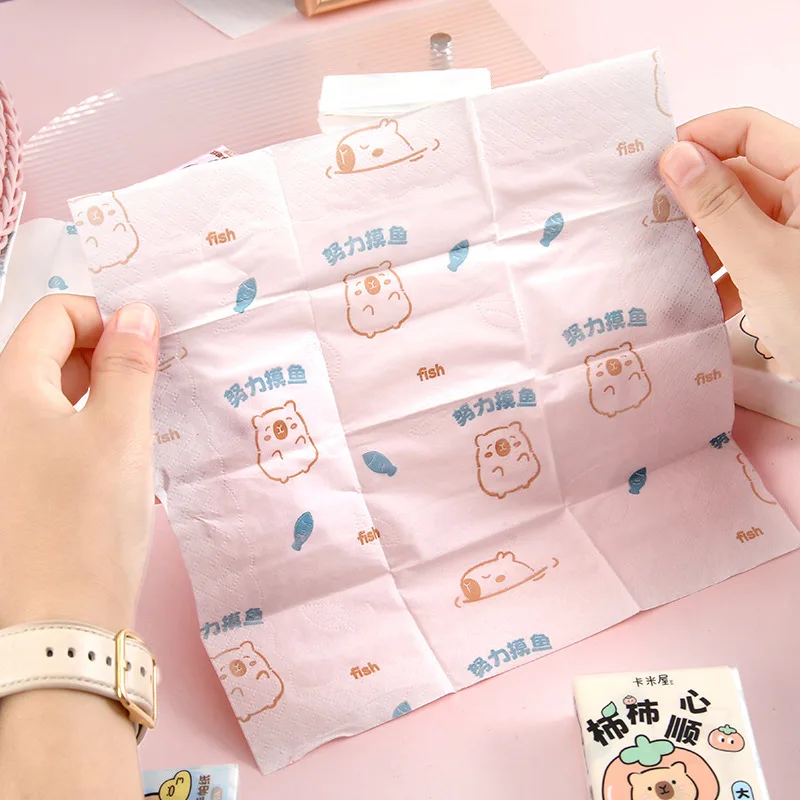 9pack Capybara Printed Napkin Tissue Paper Outdoors Portable Toilet Paper Wood Pulp Tissue Soft And Skin Friendly Cartoon Napkin