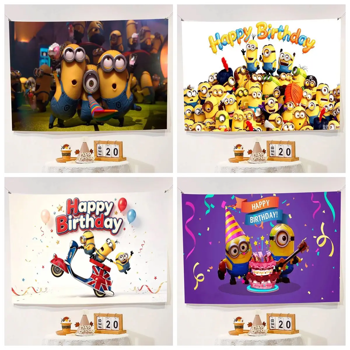 Minions Cartoon Happy Birthday Backdrop Photo Background Kids Party Rectangular Photo Booth Decor Photography Banner Supply Prop