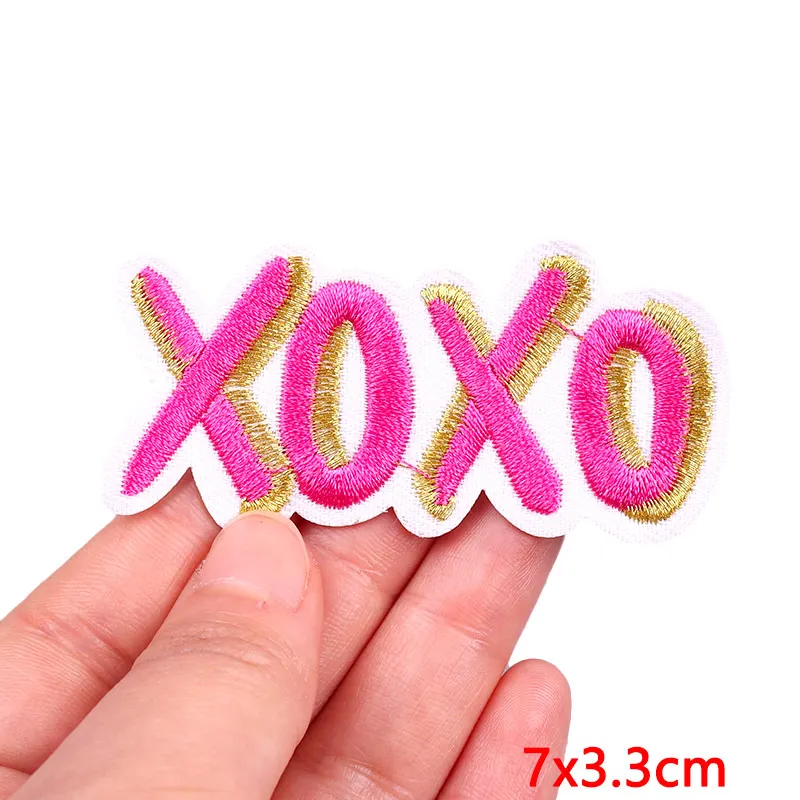 Rainbow Letter Embroidered Patches On Clothes DIY Iron On Patches For Clothing Thermoadhesive Patches Cartoon Pink Flowers Patch