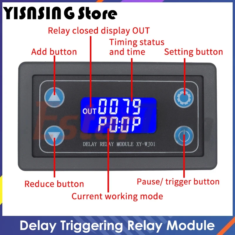 DC 6~30V LED Digital Time Delay Relay Module Programmable Timer Relay Control Switch Timing Trigger Cycle with Case for Indoor