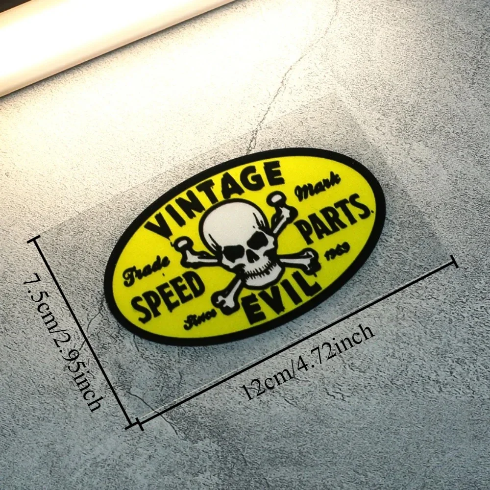 1Pc Retro Evil Skull Crossbones Speed Parts Stickers Waterproof For Car Fuel Tank Helmet