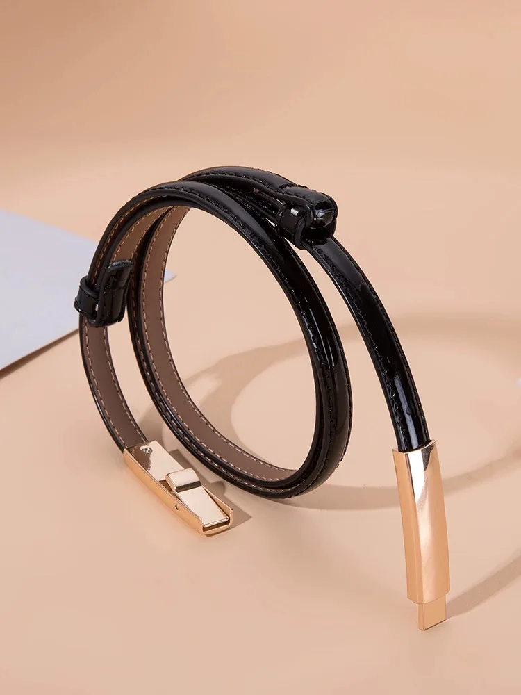 Ceinture fine en cuir véritable pour femme, ceinture décorative pour femme, couleur bonbon, structure en métal doré, robe et jean, luxe et à la