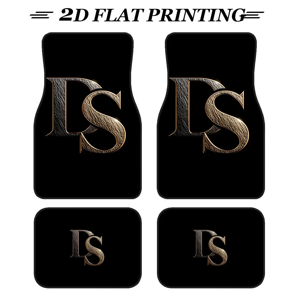 4pcs Car Floor Mats With Golden RS Letter Pattern | Suitable For Sedans And SUVs, Easy To Clean, Interior Decorations, Protects