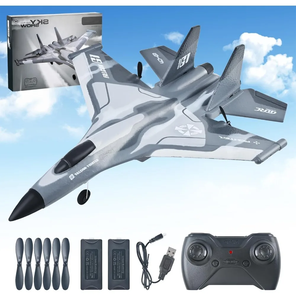 Avión RC de espuma de 2 canales de 2,4 GHz con giroscopio de 6 ejes y luces LED