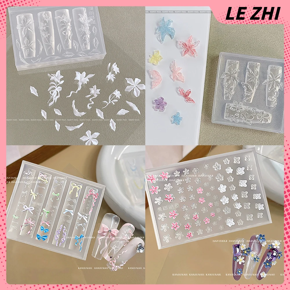 

Kawaii Flower Bowknot Butterfly 3D Acrylic Nail Art Mold Accessories Bear Chain Snake Tulip Diy Silicone Nails Mold Girl Gift