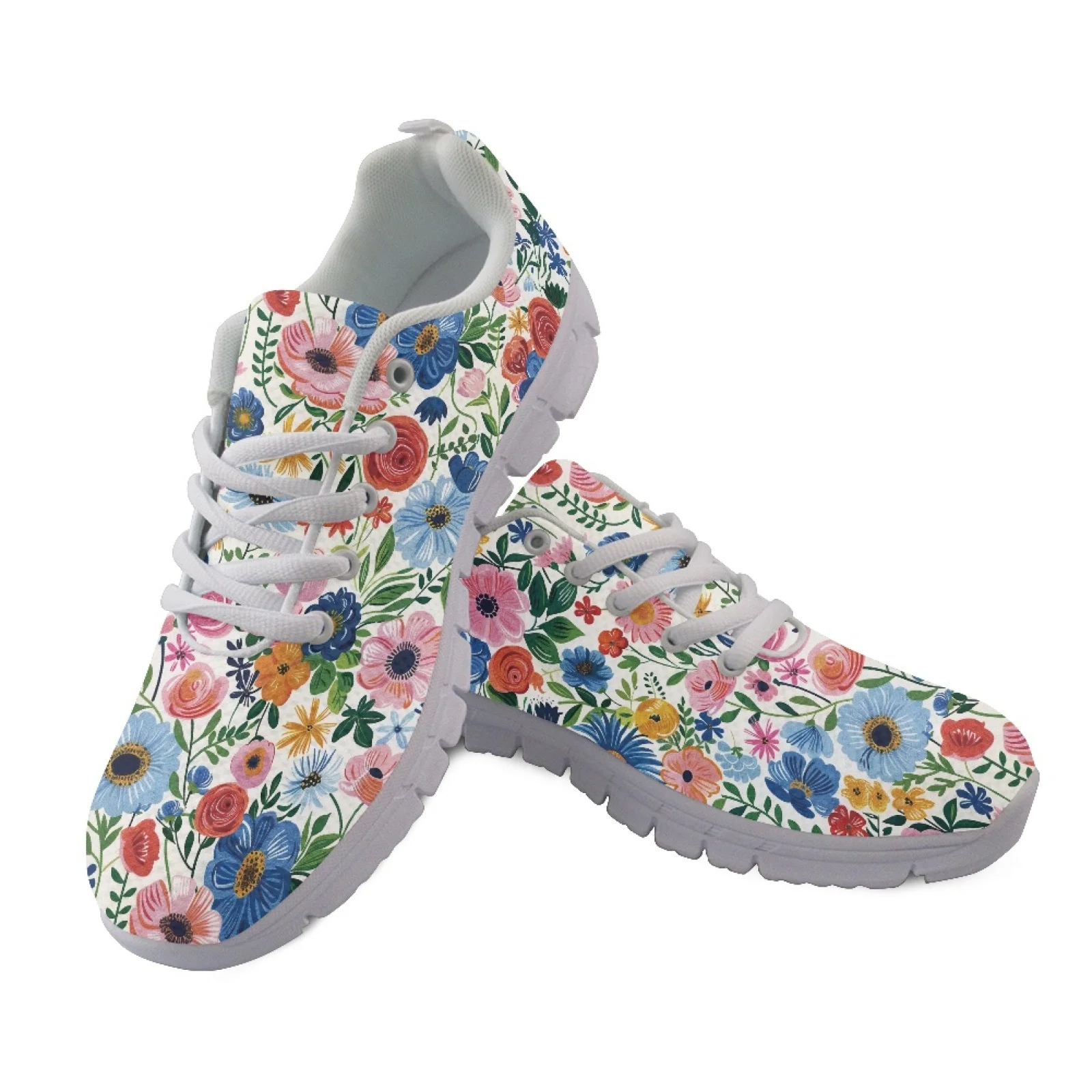 Coloranimal Flowers Pattern Tennis Shoes Fitness Shoes for Women Anti-Slip Fashion Sneakers
