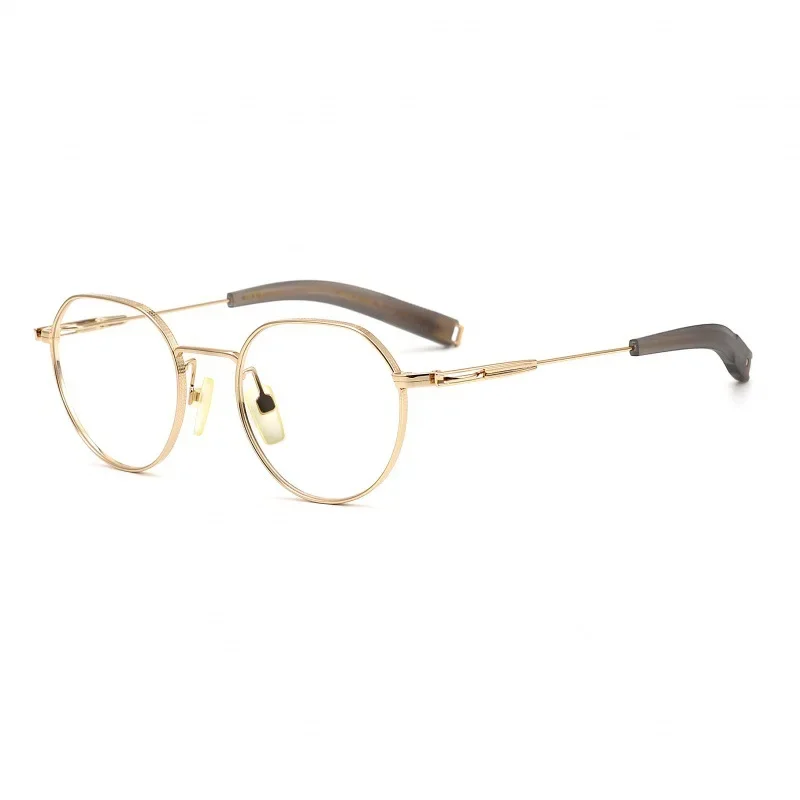 

Light luxury Japanese pure titanium dumb gray irregular round retro literary full frame pure titanium elastic temple generou