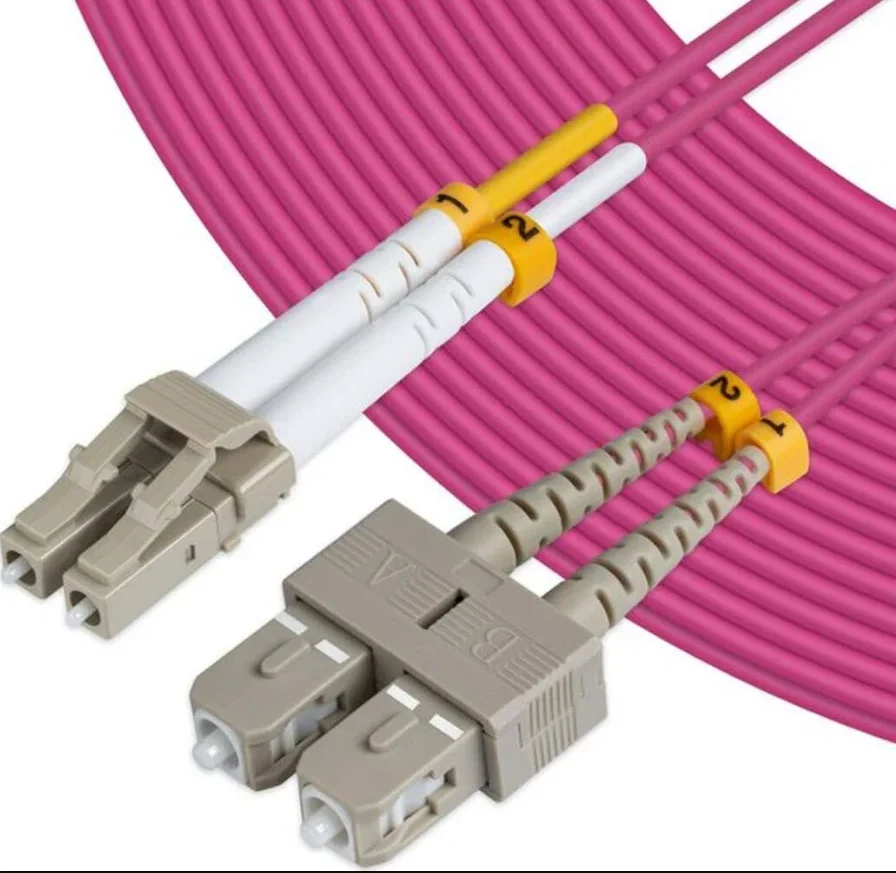 SC to LC OM4 Fiber Patch Cable 40GB/100GB Duplex 50/125um Multimode Fiber Optic Cables LSZH 2.0mm