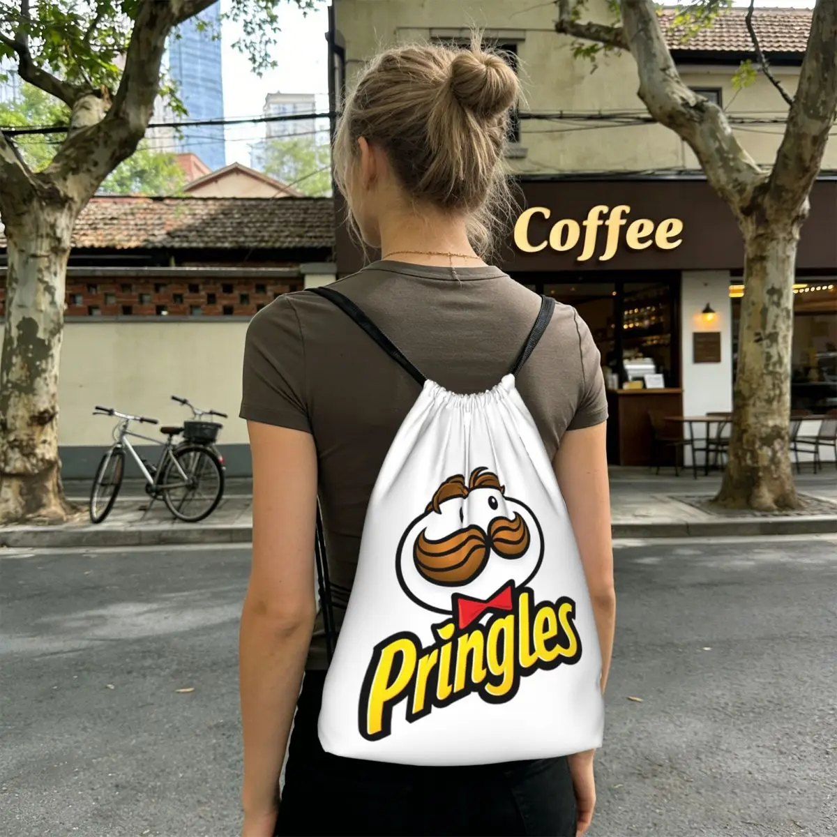 Potato Crisps Chips Pringles Print Backpacks Portable Drawstring Bundle Pocket Sports Bag Book Bags for Man Woman School