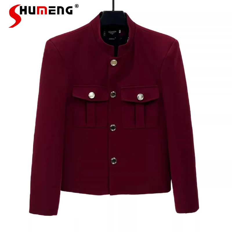 

Fashion Stand Collar Suit Jackets Men's 2026 Spring Autumn New High-end Handsome Blazers Metal Buckle Comfortable Tailored Coats