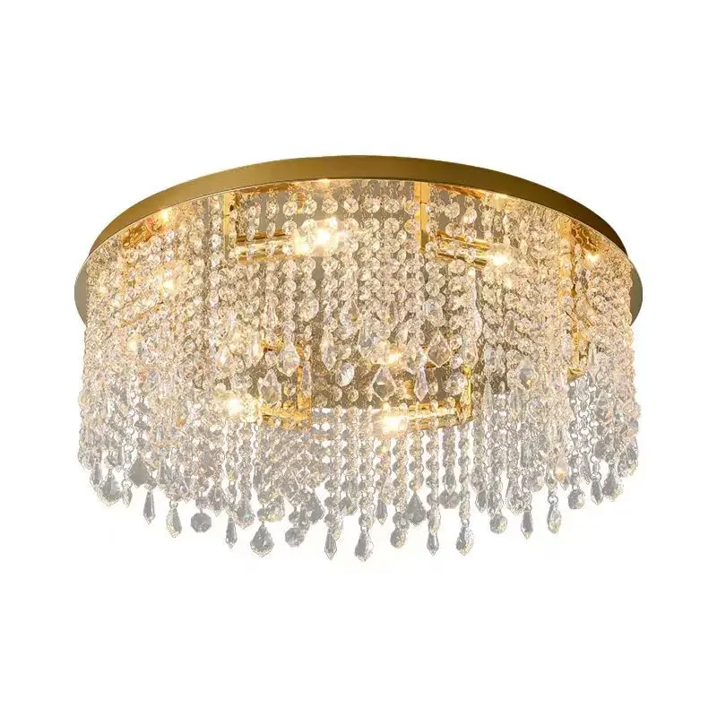 ポストモダンなパーソナライズされたライトラグジュアリークリスタルランプ家庭用ゴールドラウンド天井シンプルクリエイティブダイニングルーム寝室ルームランプ