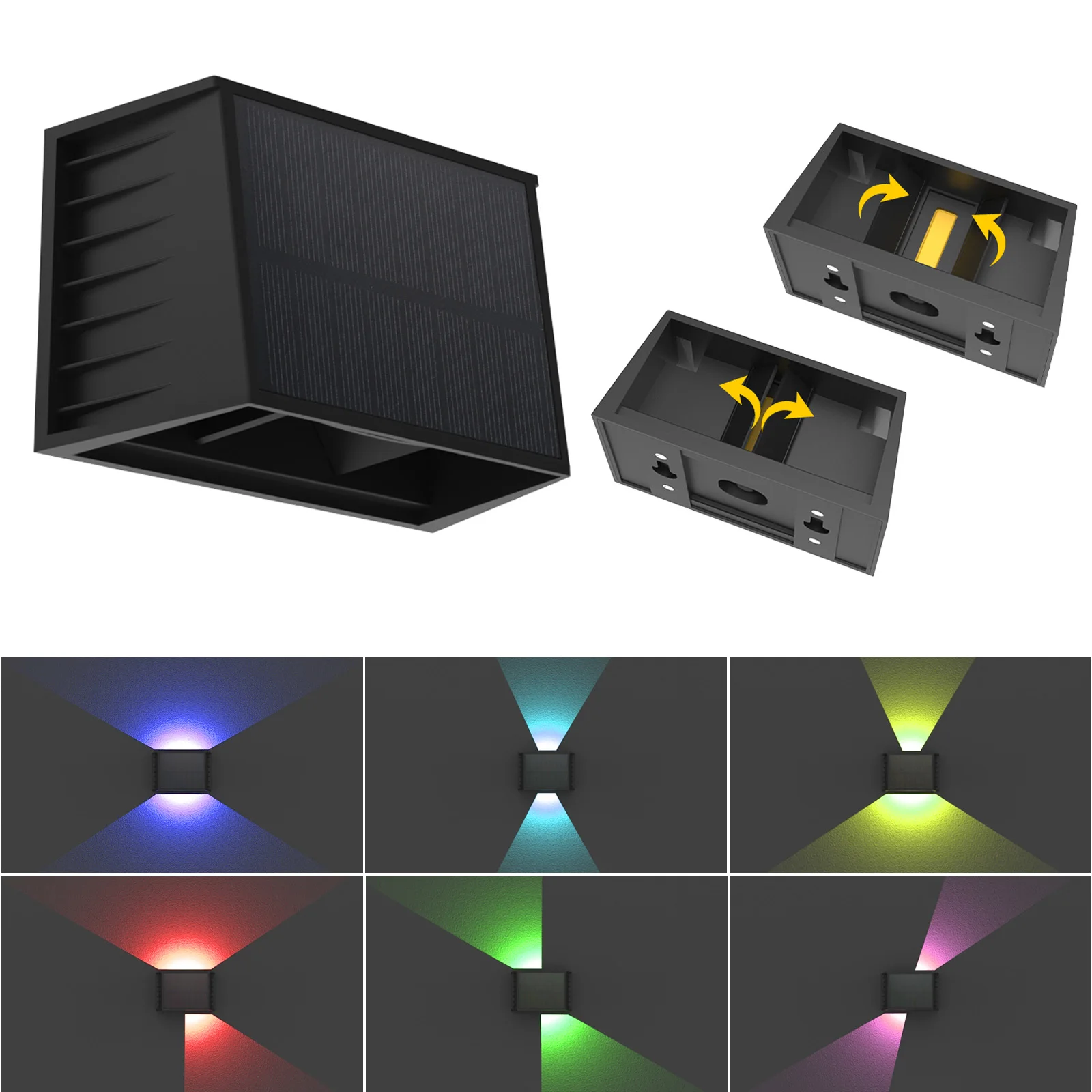 1/2 pcs RGBCW Solar Fence Light Solar Lamp Solar Wall Light Upper and Lower Beam Angles Solar Light for Garden Fence Wall