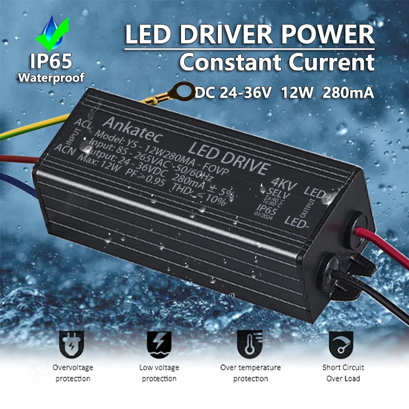 DC 24-36V 12W LED Lamp Driver Light Transformer Input AC85-265V Power Supply Adapter 280mA Current for LED Spot Light Bulb Chip