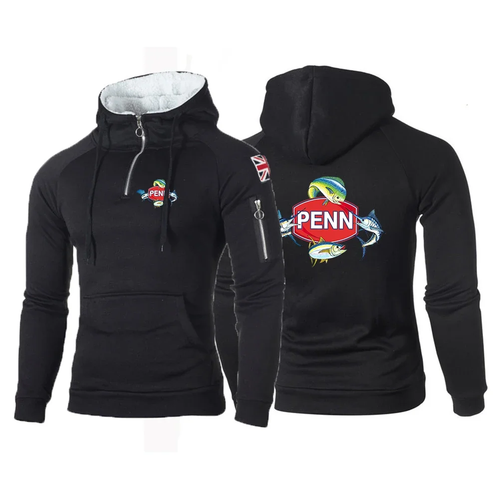 

2024 New Penn Fishing Reel Print Men Sweatshirts Zipper Pullover Hoodie Long Sleeve Hooded Casual Outwear Streetwear Man Hoodie