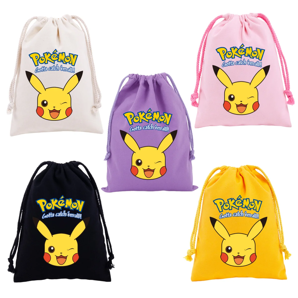 Anime Pokemons Drawstring Bags Cartoon Figures Pikachu Eevee Charizard Bulbasaur Print   Canvas Storage Bag Kids Party Gift Bag view 4
