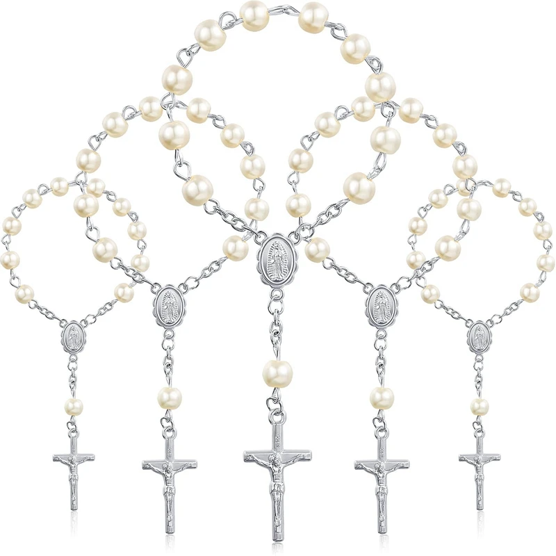 90Pcs Baptism Rosary Beads Finger Baptism Rosaries Faux Pearls For Baptism Favors Christening Favors Communion Favors