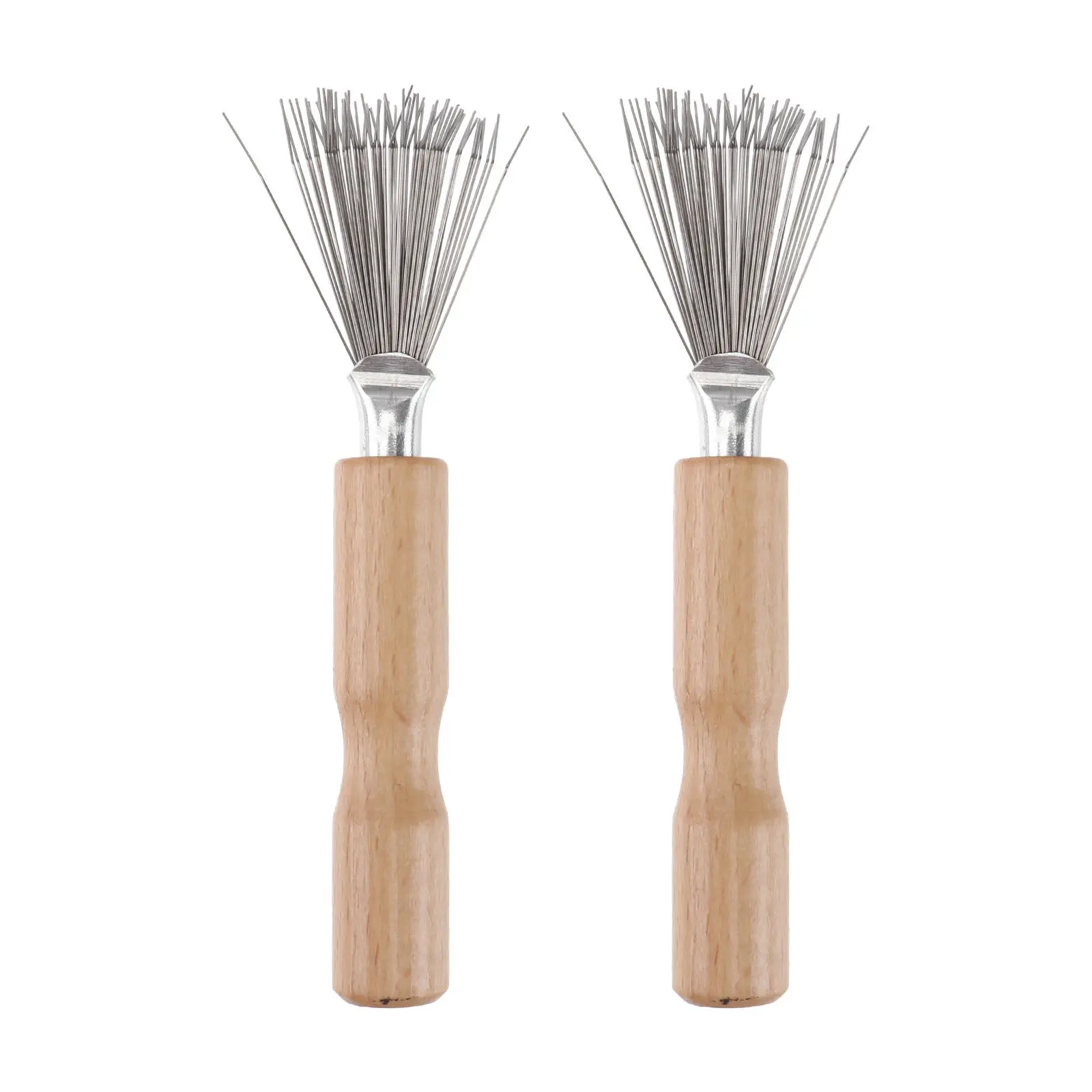 2Pcs Comb Cleaning Tool Heavy Duty Wood Handle Metal Tines Thoroughly Clean Comb Hair Brush Base Home Salon Use