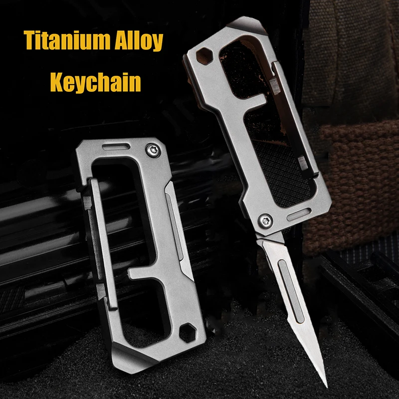 Multifunctional Titanium Alloy Key Chain Knife EDC Tool Screwdriver Surgical Blade New Buckle Replaceable Blade Folding Knives