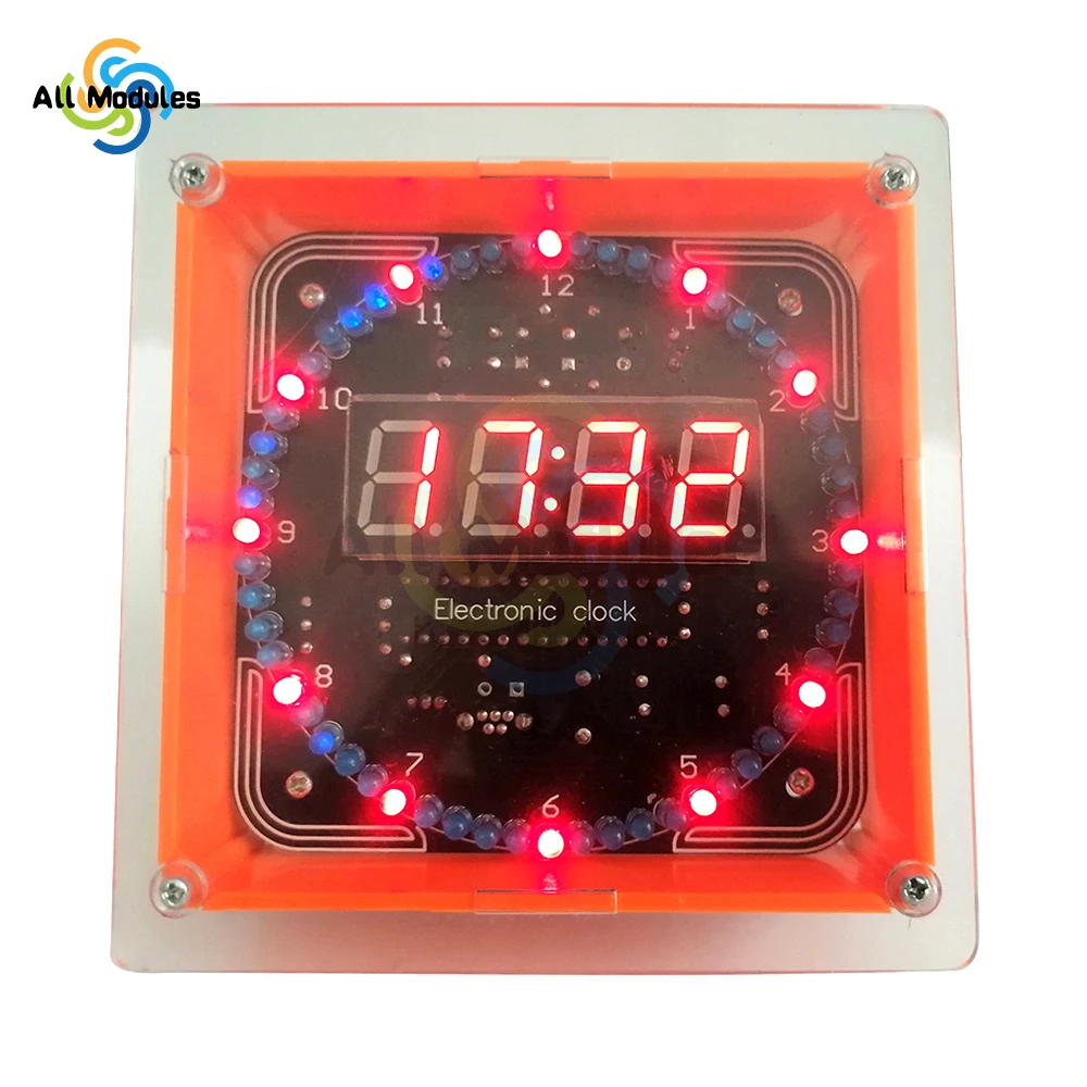 Digital DIY Electronic Clock Kit Light Control Rotation Digital LED Time Display & Temperature Tool Set for Soldering Practice