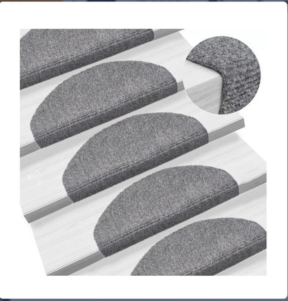 Trapmat 65x21cm - Zelfklevend tapijt traptreden - Onderhoudsvriendelijk halfrond traptapijt - Impact geluidsisolatie - 15 stuks