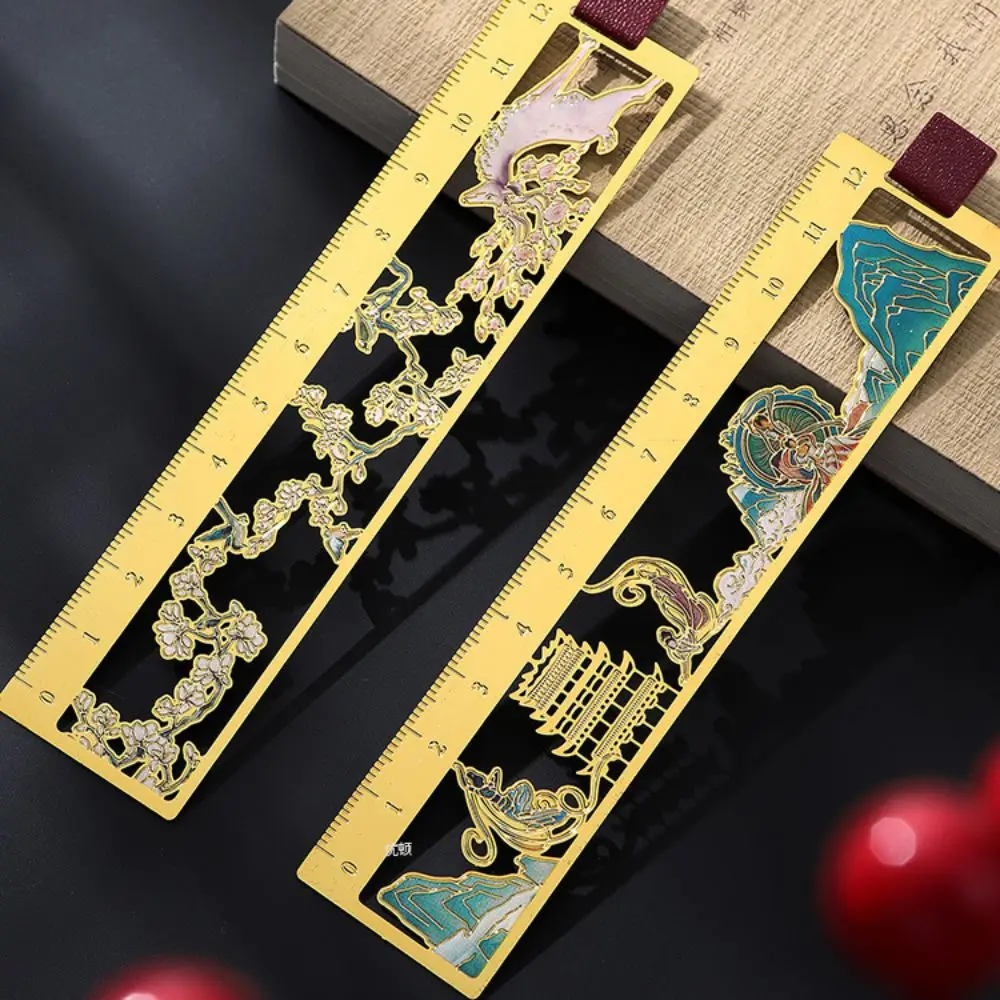 Classical Painted Bookmark Deer Hollow Chinese Style Bookmark Numbers Straight Ruler Brass Bookmark Draw Lines