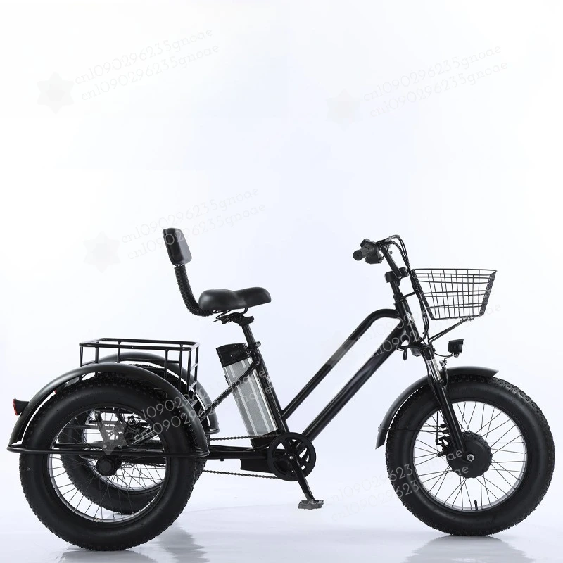 Elektryczny trójkołowiec z grubymi oponami 20 cali, 500W, 48V, bateria litowa, wspomaganie pedałami, e-trike dla dorosłych, idealny na śnieg, plażę i góry.