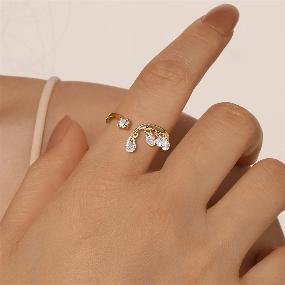 CANNER 1 Stück 925 Sterling Silber Klassischer Geometrischer Zirkon-Quasten-Offener Ehering für Frauen Ins Minimalismus Ring Schmuck Geschenk – Detail 12