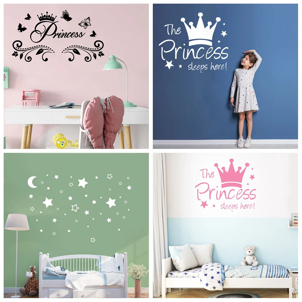 

Hot sale Princess Wall Sticker Star Cloud Art Decals For Kids Rooms Decor Butterfly Vinyl Stickers Babys Art Decor Wallpaper