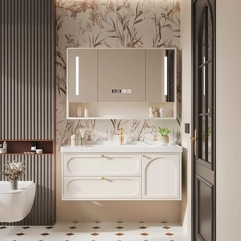 French bathroom cabinet ceramic integrated wash basin face wash washbasin combination
