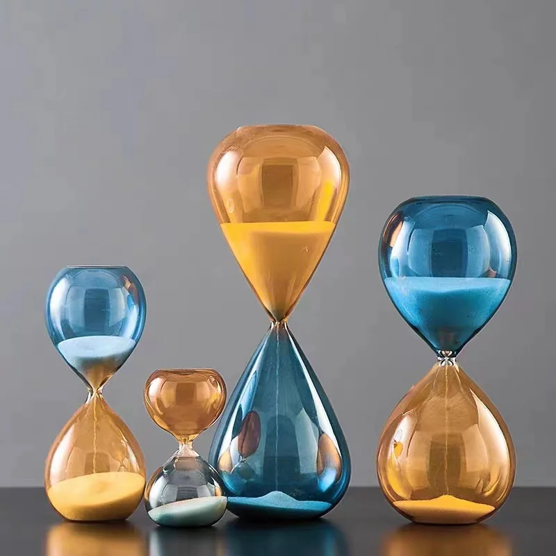 Orange blue two-tone creative hourglass decoration.5/15/30 minute timer. High-end home decor. Tabletop glass ornaments