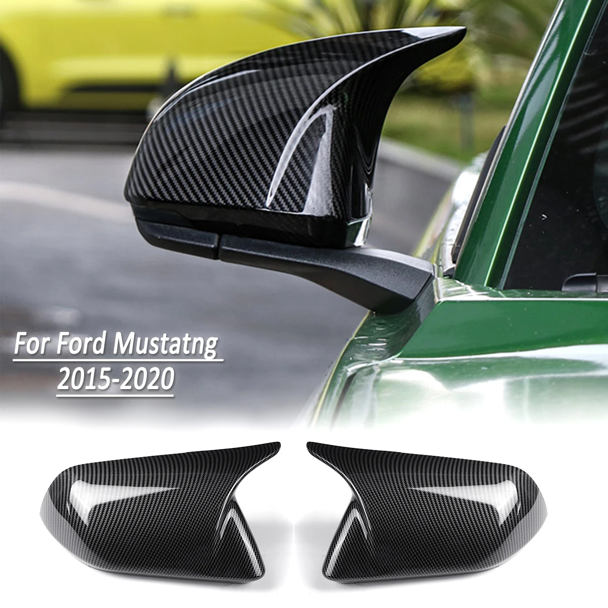 

1pair Glossy Black Carbon Fiber Color Horn Style Rearview Side Mirror Cover Caps For Ford Mustang 2015 2016 2017 2018 2019 2020