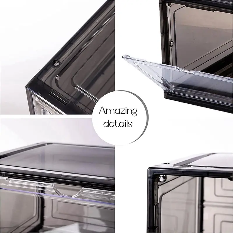 B84B Drop Front Shoe Box, Set of 6, Stackable Plastic Box with Clear Door, for Display Sneakers, Easy Assembly