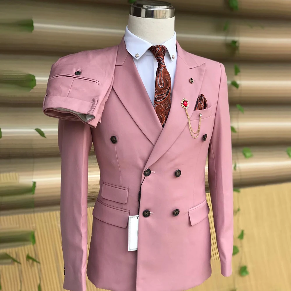 الصلبة اللون الرجال الدعاوى الأزياء مزدوجة الصدر الذروة التلبيب سليم صالح 2 قطعة سترة السراويل وتتسابق الملابس الذكور عالية الجودة