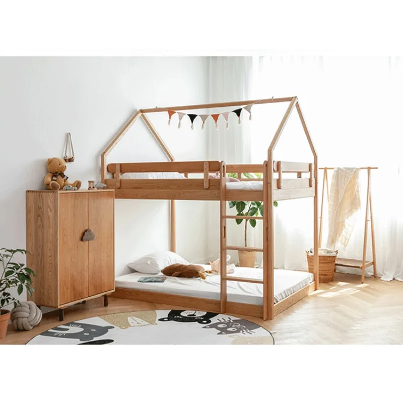 all solid wood high and low bed mother and child bed, modern simple upper and lower beds, two-layer beds, white oak bunk beds