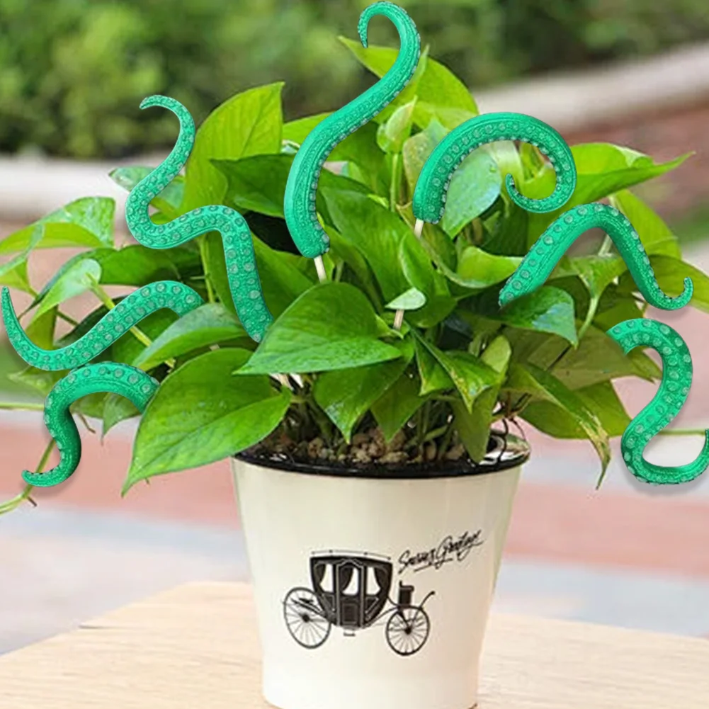 Seven Piece Octopus Tentacle Garden Stakes for Glowing Indoor Plant Decor and Seamonster Ambiance