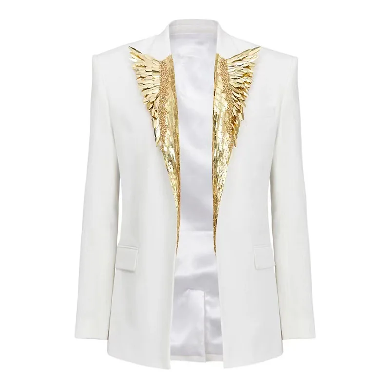 

New 2024 Spring Autumn Blazer Jacket Women Sequined Embroidered Flares Suit Single Button Slim Chic Mid Long Jacket Long Sleeved