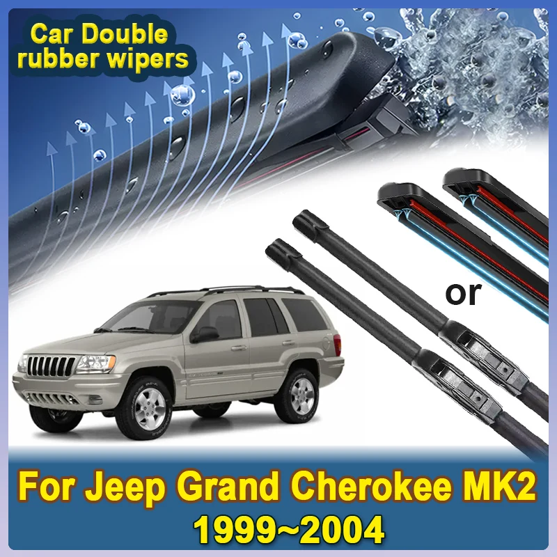 

Car Wiper Blades For Jeep Grand Cherokee MK2 1999~2004 WJ WG Window Boneless Double Rubber Wipers Brushe Strip Tools Accessories