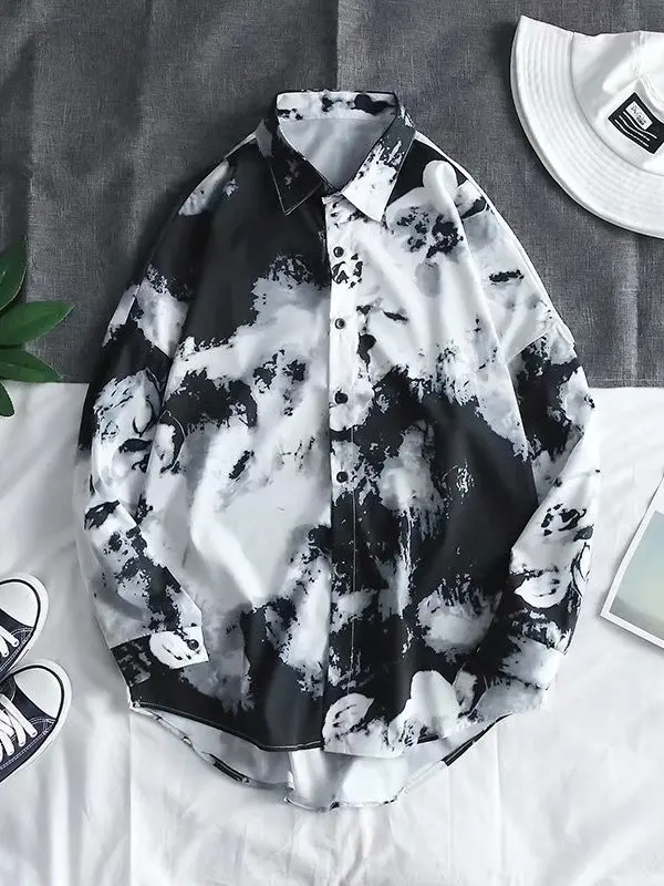 

Loose Fit Long Sve Tie Dye irt Men's Collar Regular Thin Autumn Wear Casual Long irt Youth Faion