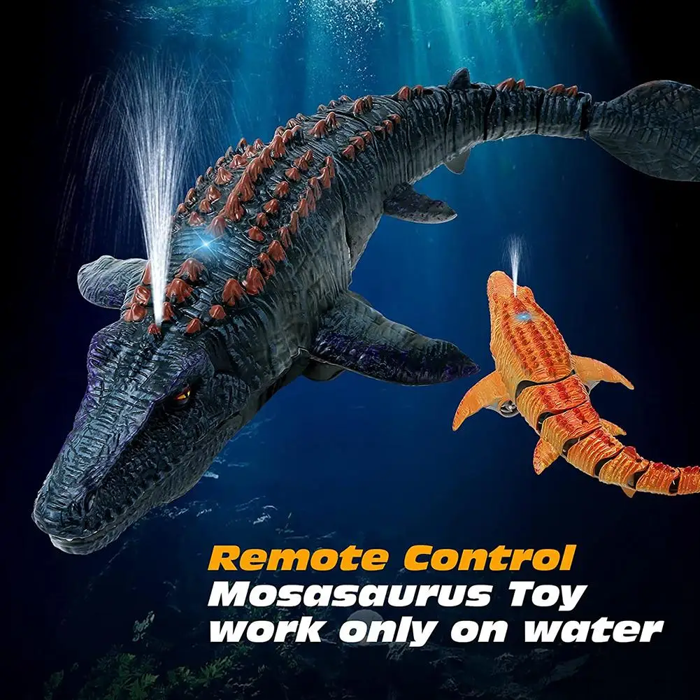 Remote Control Dinosaur For Kids Mosasaurus Diving Toys Rc Boat With Light Spray Water For Swimming Pool Lake Bathroom Bath Toys