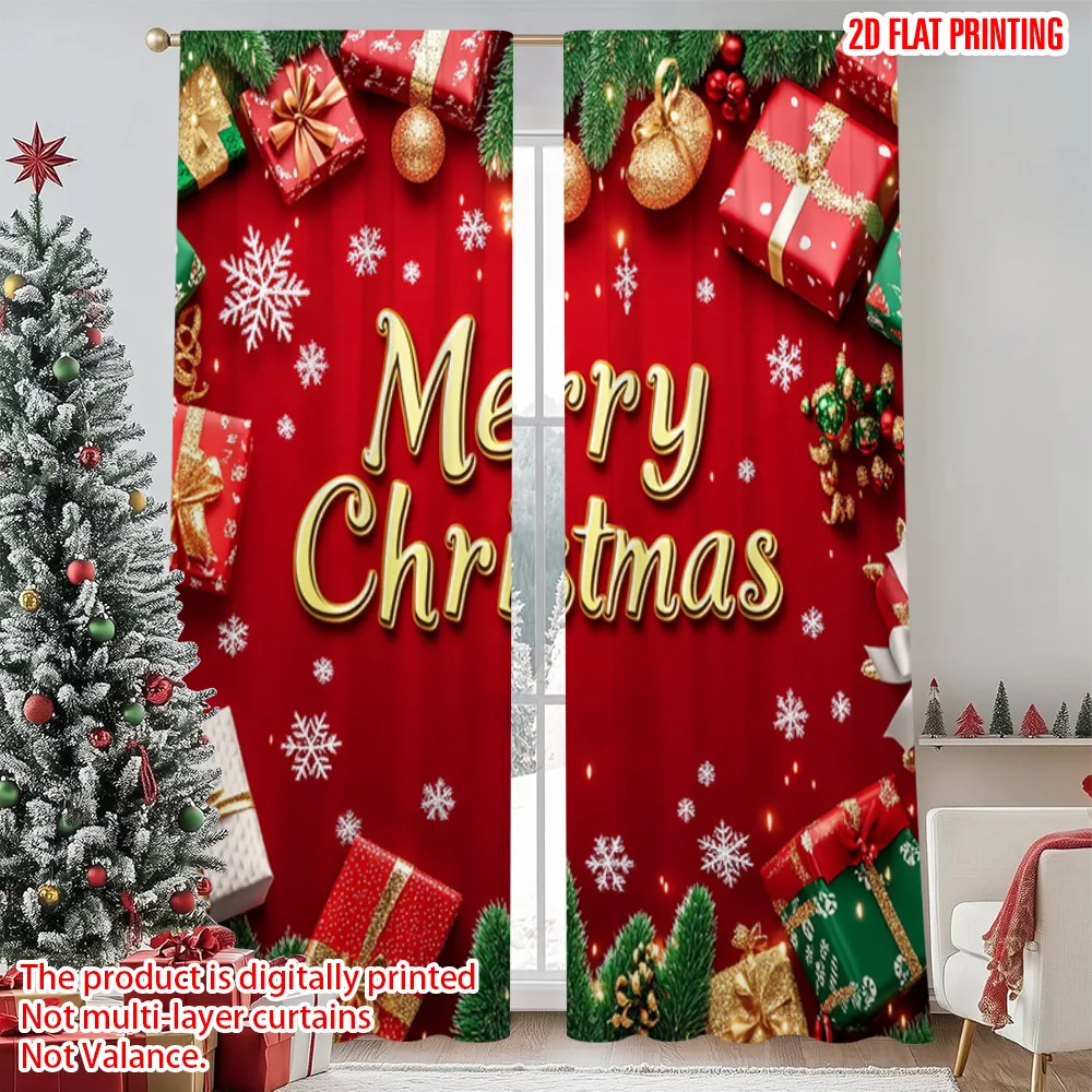 

2pcs 2D flat printing Merry Christmas Popular Window Curtains merry christmas3 Polyester Without Electricity Holiday Decorations