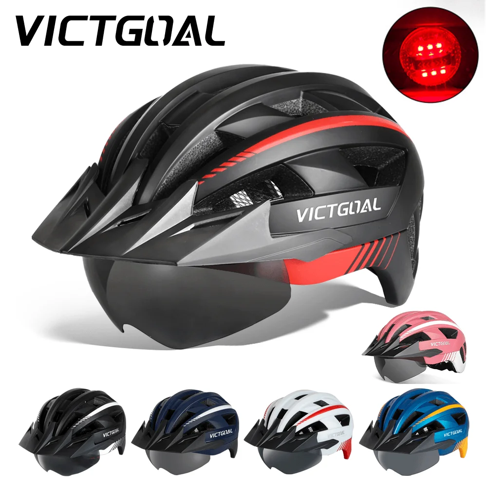 

VICTGOAL Cycling Helmet Sun Visor Goggles Lens MTB Mountain Bike Helmets Men Women Rear Light Electric Scooter Motorcycle Helmet