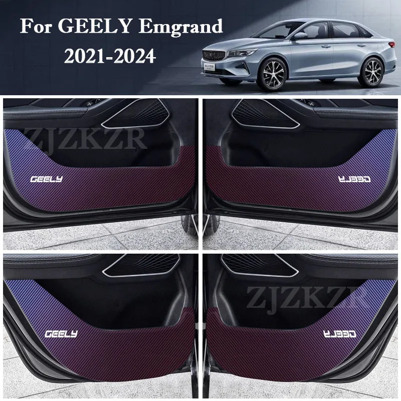 4PCS Carbon Fiber Texture Car Door Protector Mat Anti-Dirty Anti-Collision Stickers For GEELY Emgrand 2021-2023 2024 Accessories