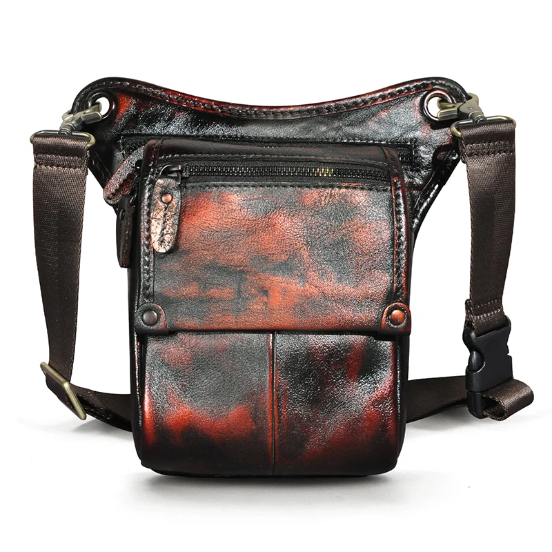 Genuine Real Leather Small Travel Coffee Retro Messenger Sling Bag Design Fanny Waist Belt Pack Drop Leg Bag For Men Women 211-4