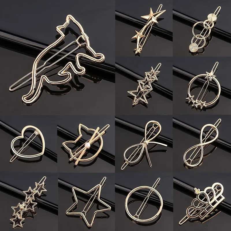 

Metal Frog Clip Triangle Moon Hairpin Word Clip Elegant Star Round Barrette For Women Girls Alloy Ladies Hair Accessories 