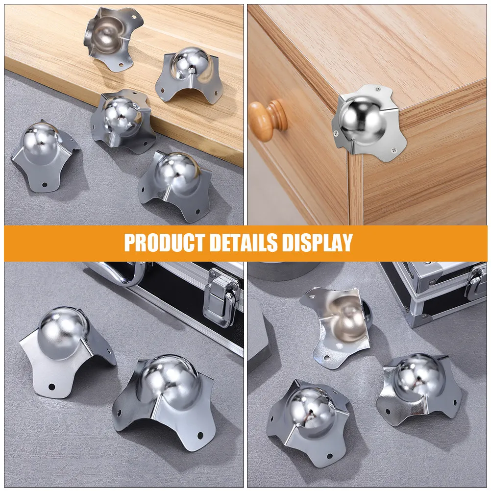 10Pcs Shockproof Corner Protectors Ball Shaped Metal Edge Guards for Flight Case Furniture Road Cabinet Silver
