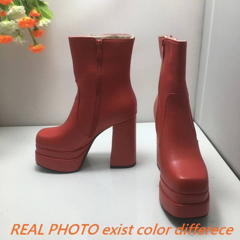 REAVE CAT Fashion Women Ankle Boots Toe Chunky Heels 12cm Platform 5cm 49 50 Sexy Party Booties