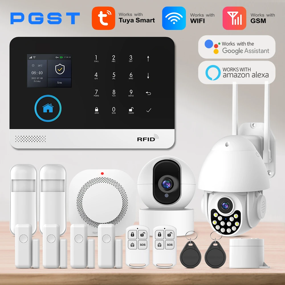 

Умная система сигнализации Tuya для дома, беспроводная, 2.4G WiFi, с датчиком двери, PIR-датчиком, управлением через приложение Smart Life, совместима с Alexa