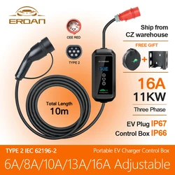 ERDAN 10M Portatile 11KW 16A 3P EV Caricatore Wallbox Tipo 2 Spina APP Wifi Controllo IEC-62169 EVSE Scatola di Ricarica Caricatore per Auto Elettrica