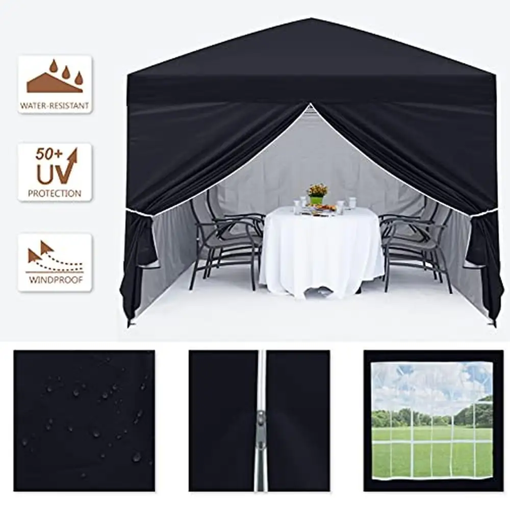 Pop Up Canopy Tent 10x10 with Church Window Sidewalls Easy Set-Up Adjustable Heights UV Protection Ideal Events and Outdoor