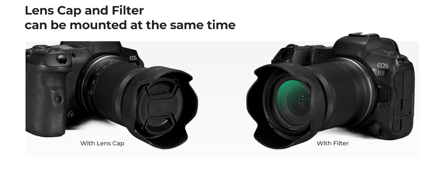 K&F CONCEPT Gegenlichtblende für Canon Objektiv Reversibel Schnappverschluss Kamera Objektivblende Ersatz für ET74B EW60F EW65C Bajonett Schwarz – Detail 5